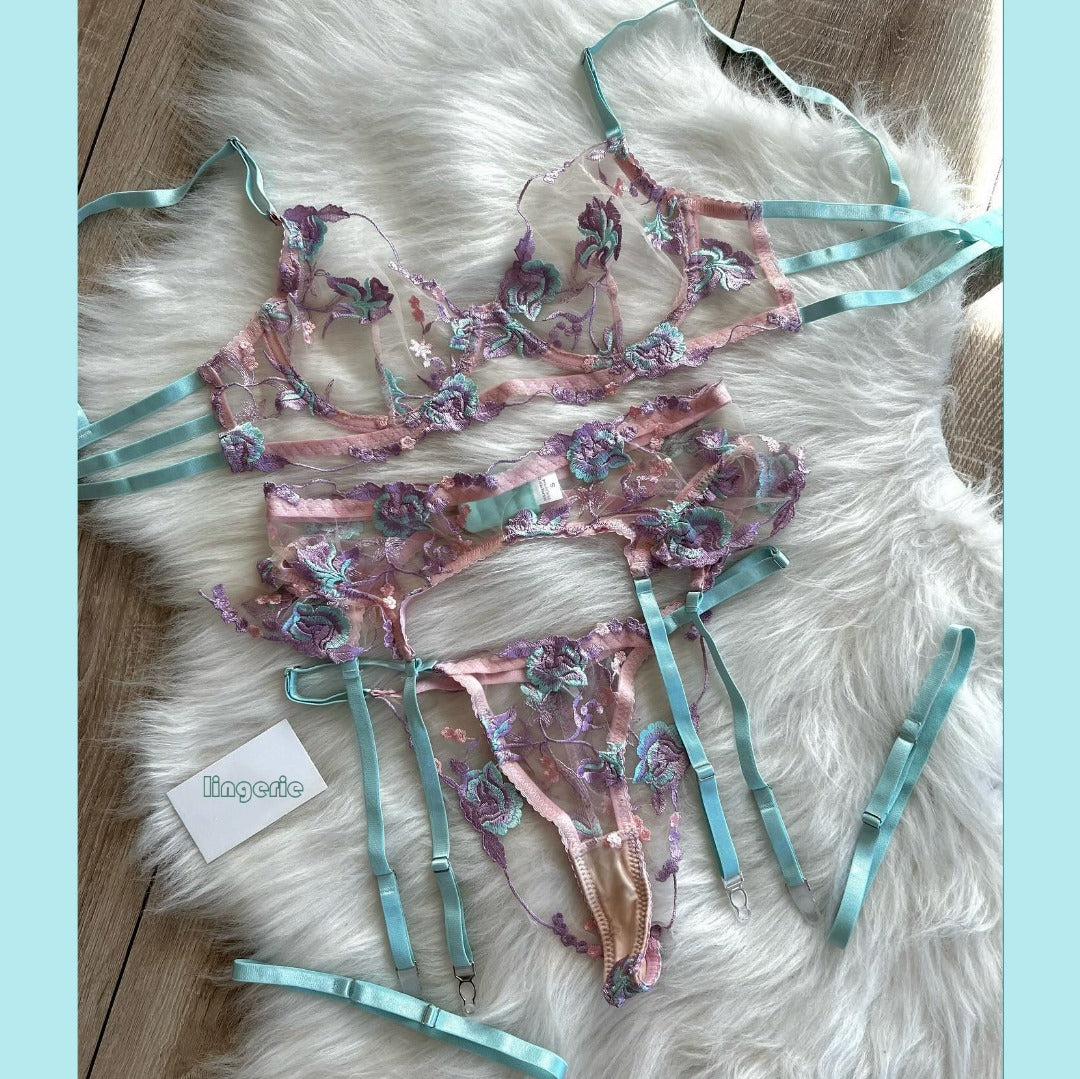 Pastel 3 Piece Lingerie Set