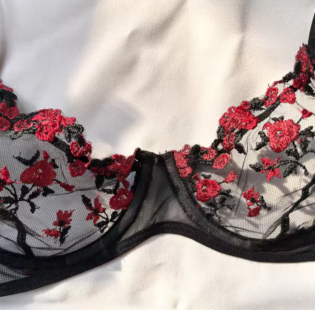 Black Lace Bra & Thong Set