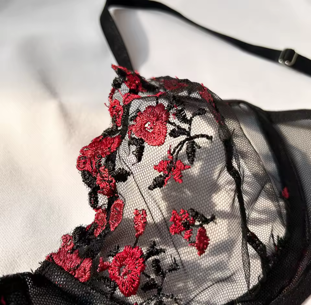 Black Lace Bra & Thong Set