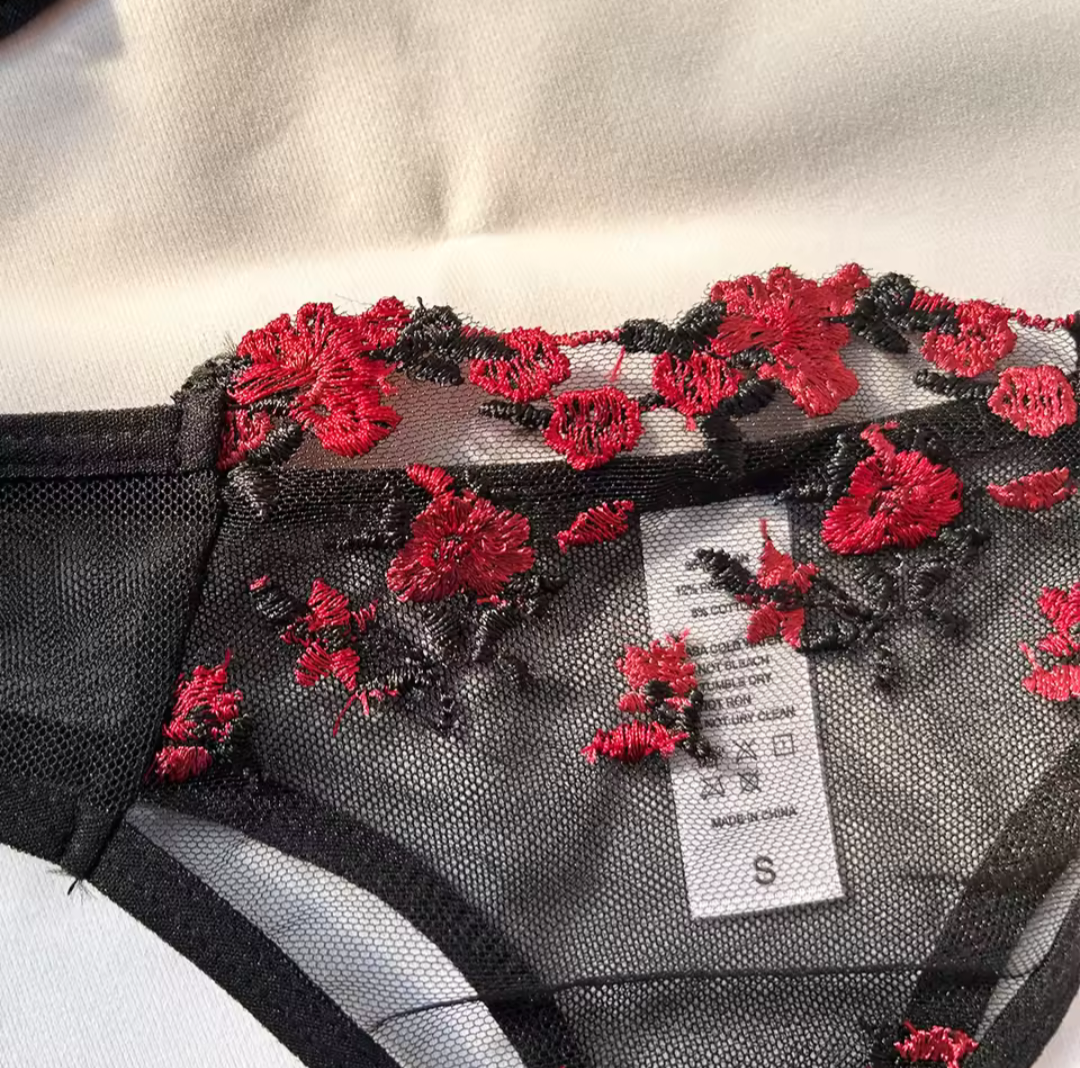 Black Lace Bra & Thong Set