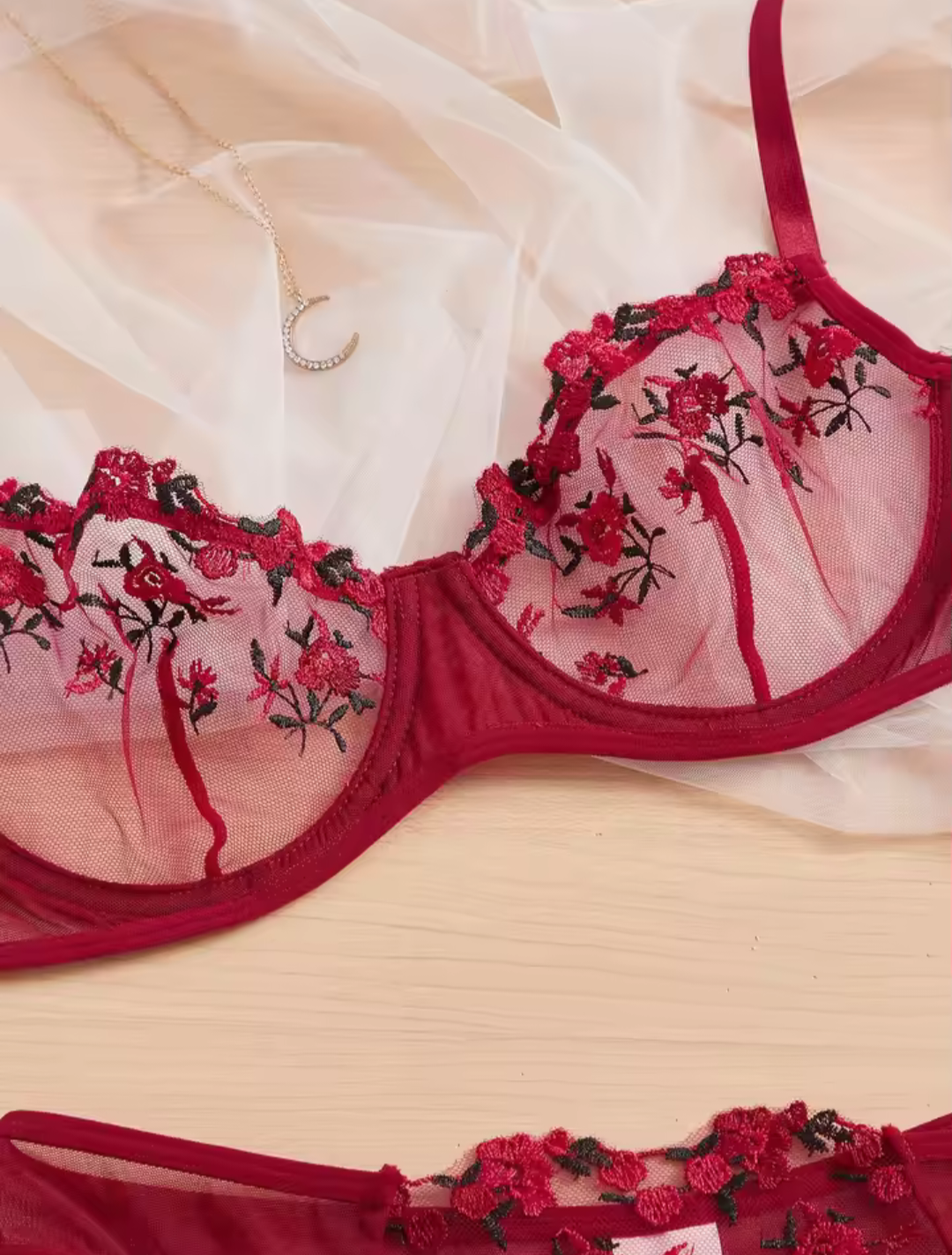Red Lace Bra & Thong Set
