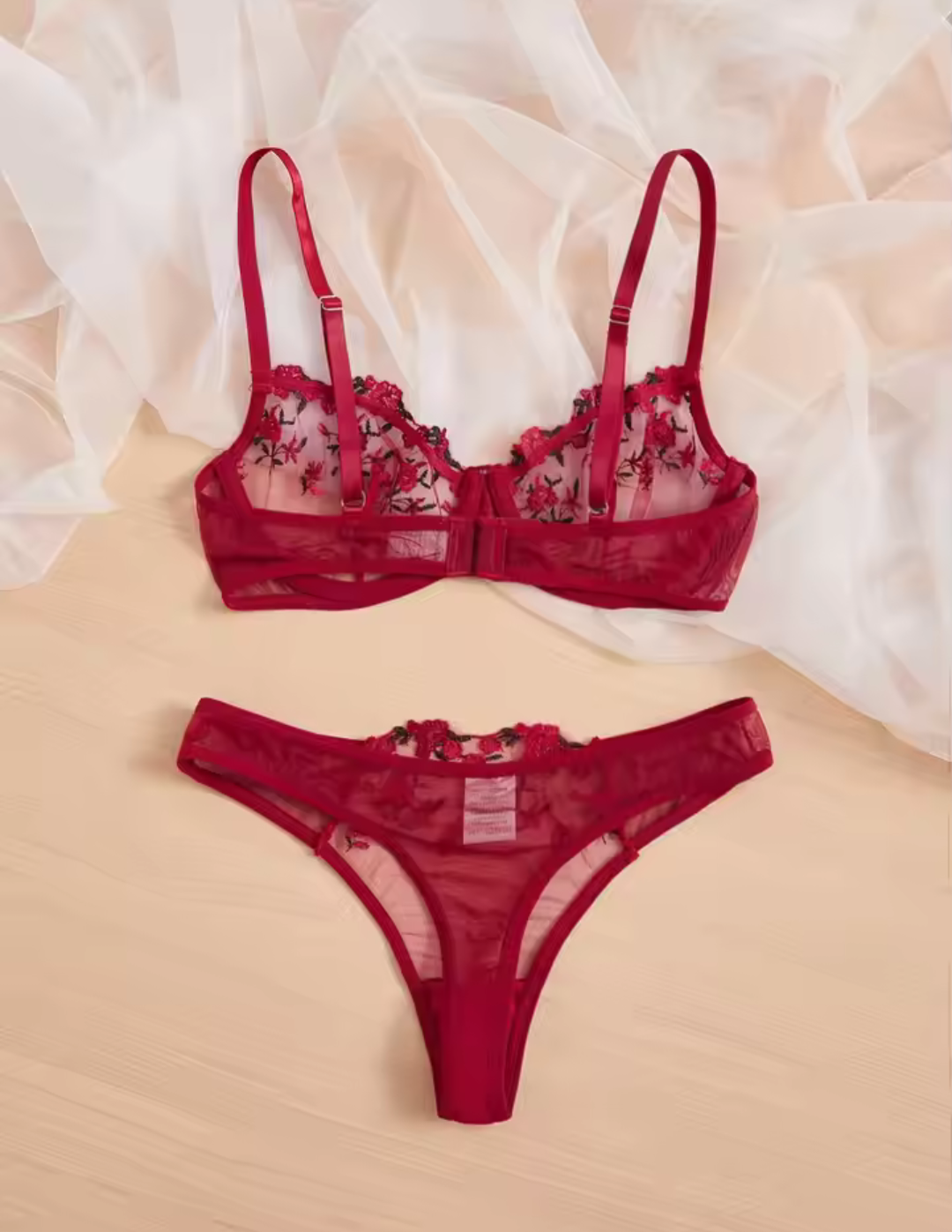Red Lace Bra & Thong Set