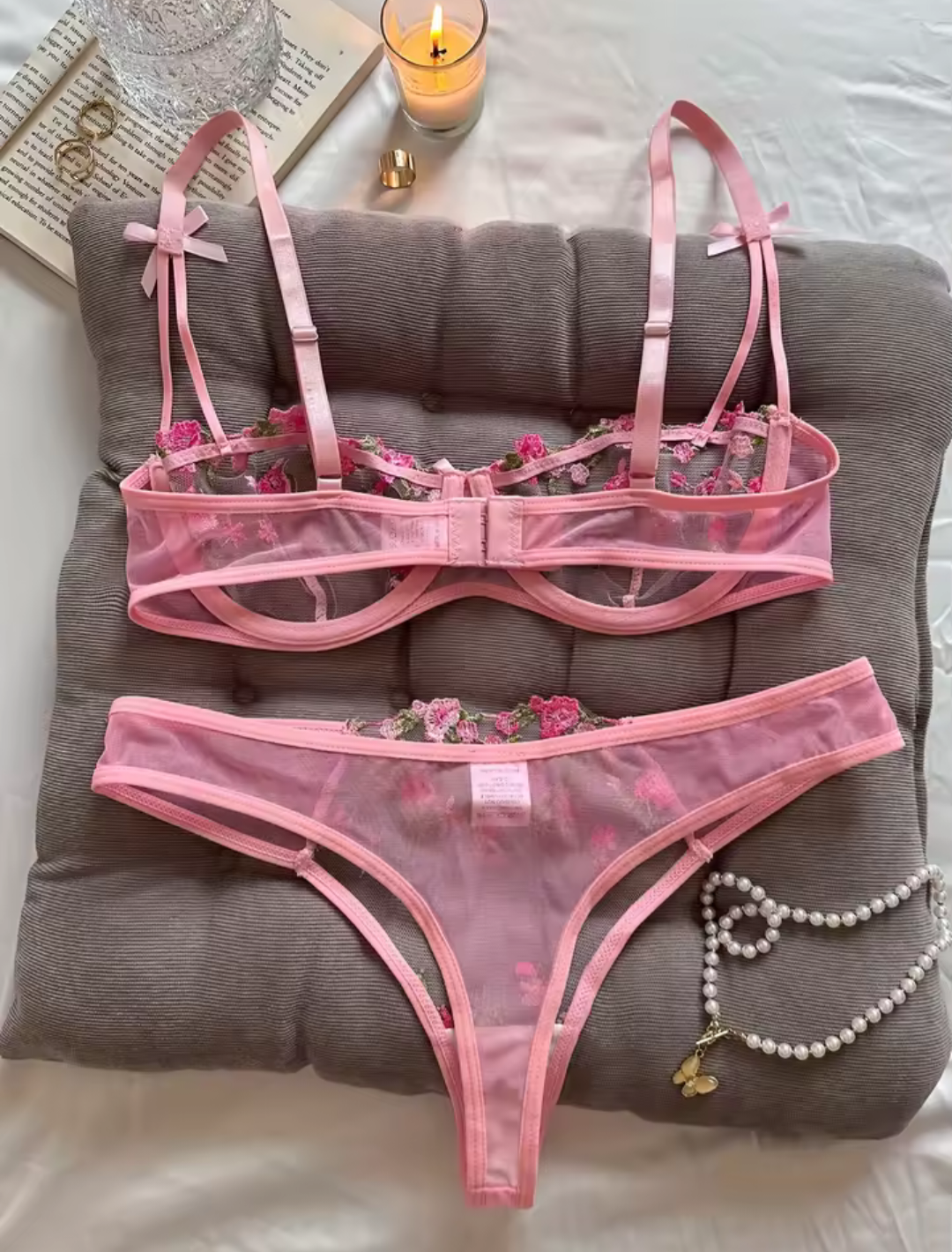 Pink Lace Bra & Thong Set