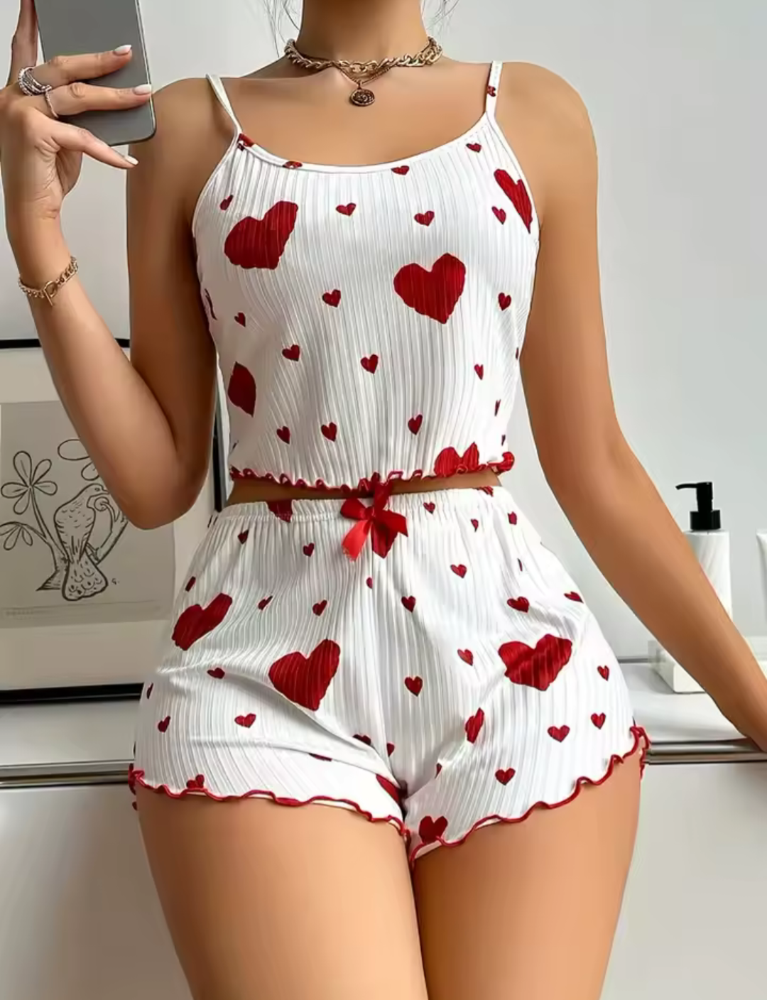 Heart Pyjama Set - Red & White