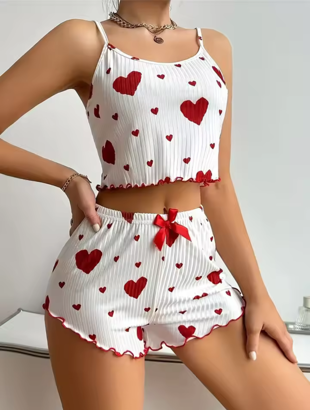 Heart Pyjama Set - Red & White