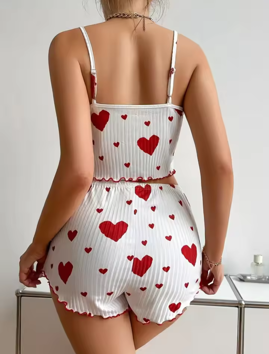 Heart Pyjama Set - Red & White