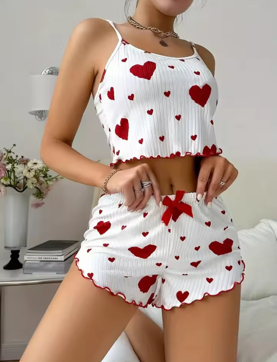 Heart Pyjama Set - Red & White