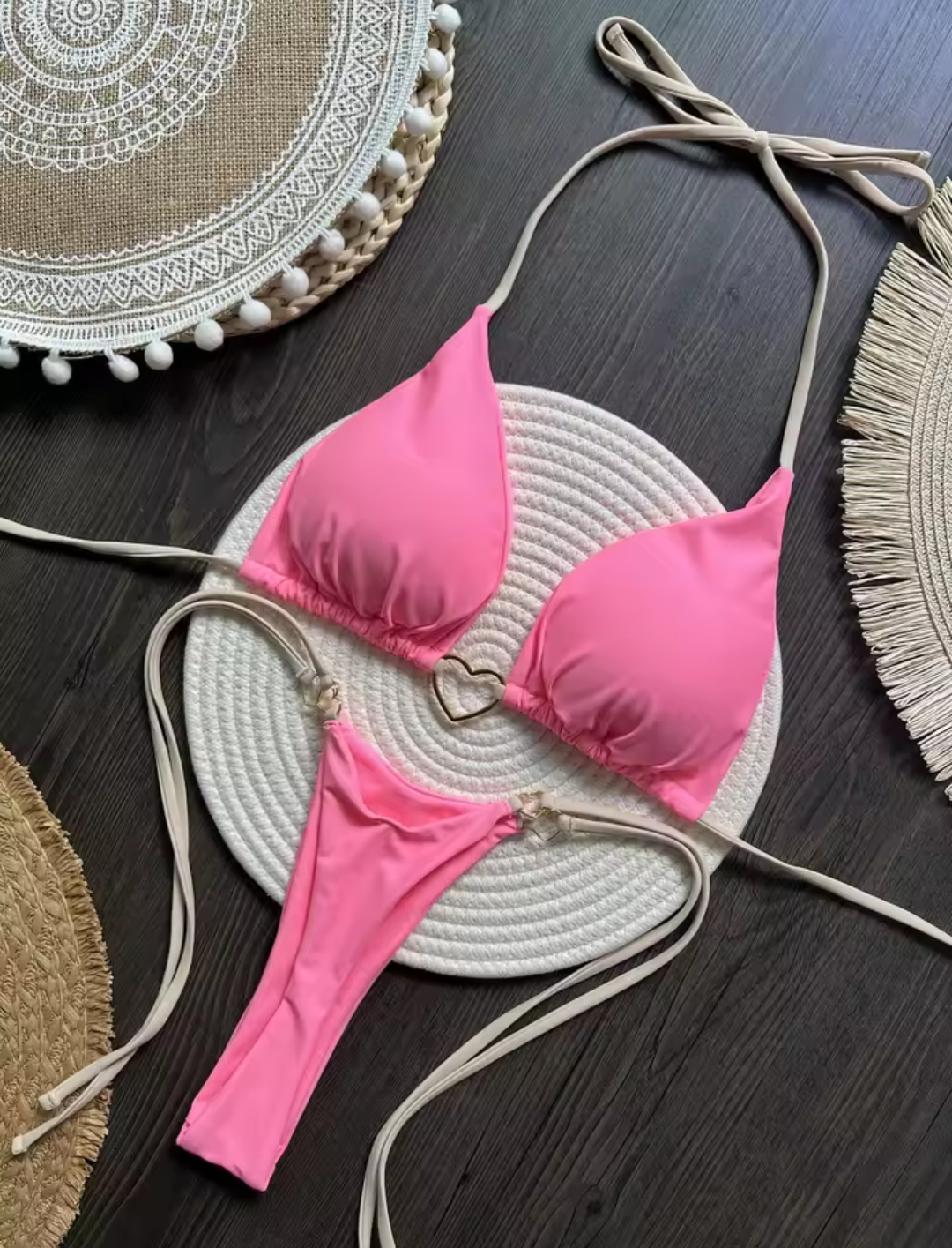 Black Heart Accent Thong Bikini