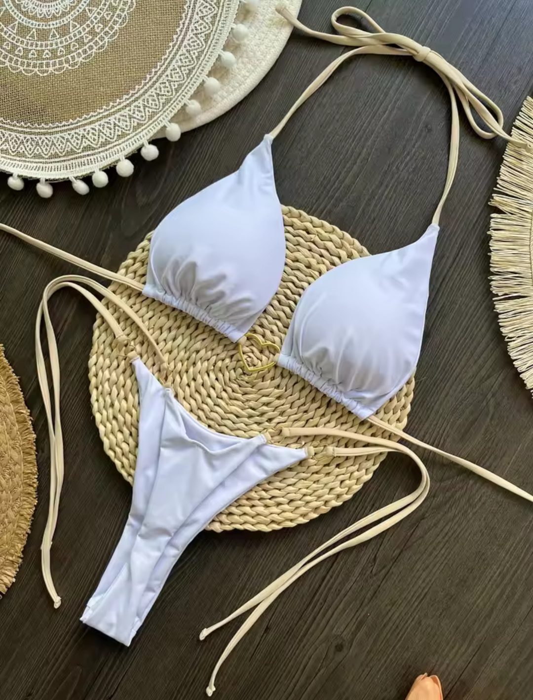 Black Heart Accent Thong Bikini