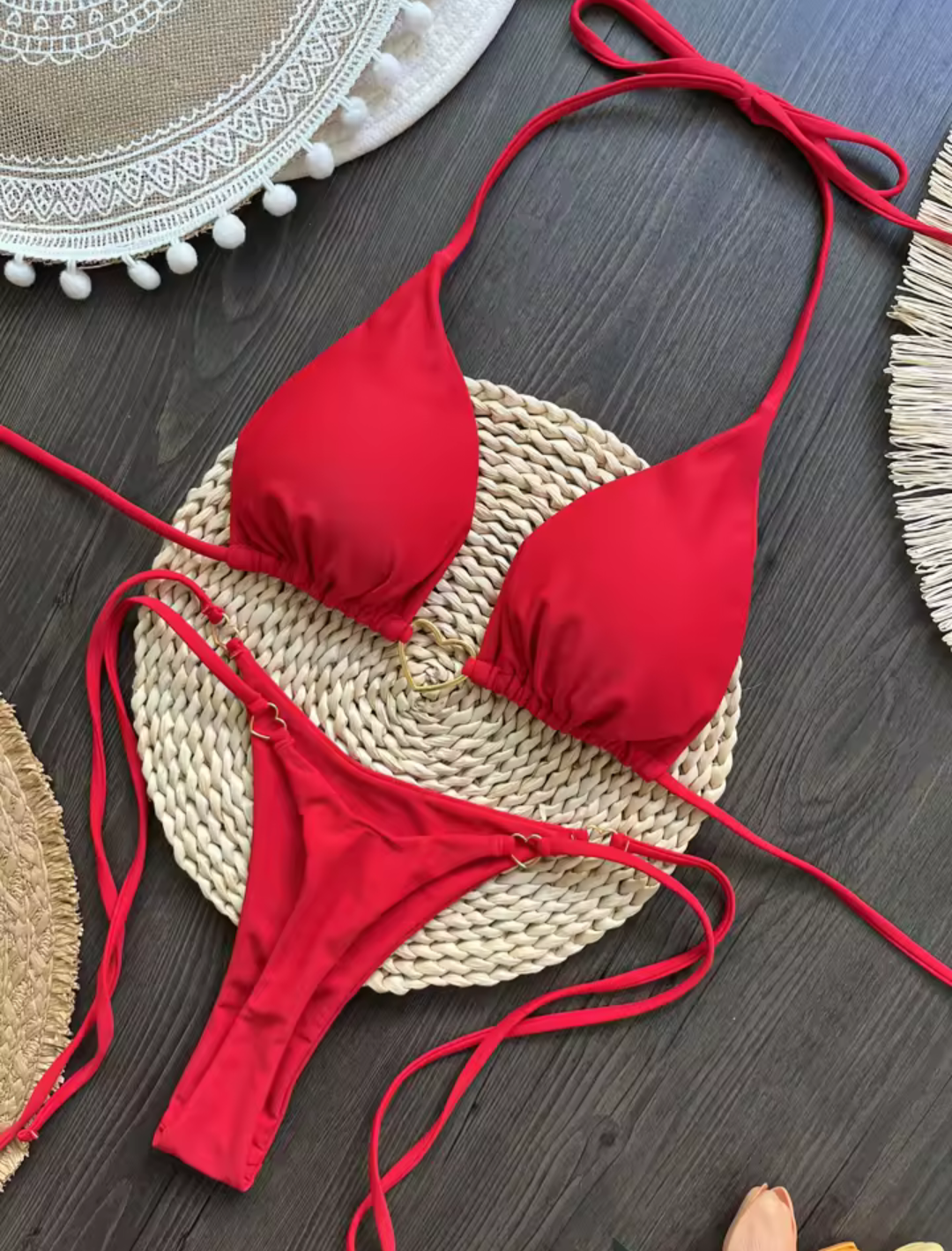 Black Heart Accent Thong Bikini