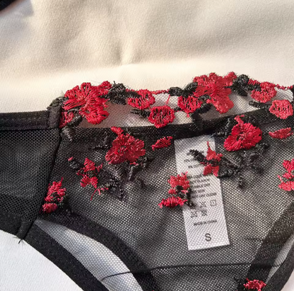 Black Lace Bra & Thong Set