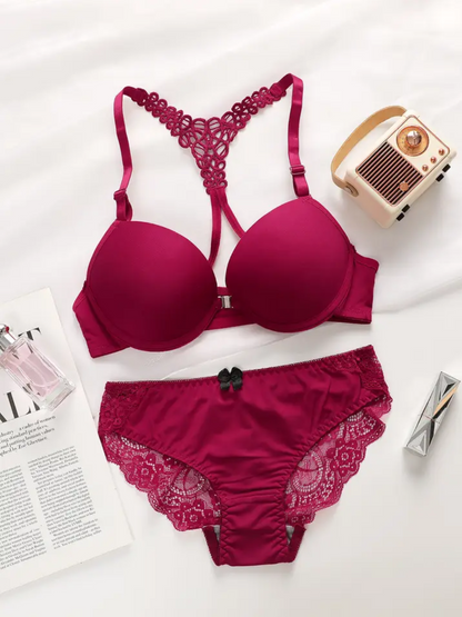 Red Wine Detailed Pull Up Bra & Knicker Set