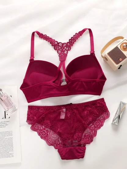 Red Wine Detailed Pull Up Bra & Knicker Set