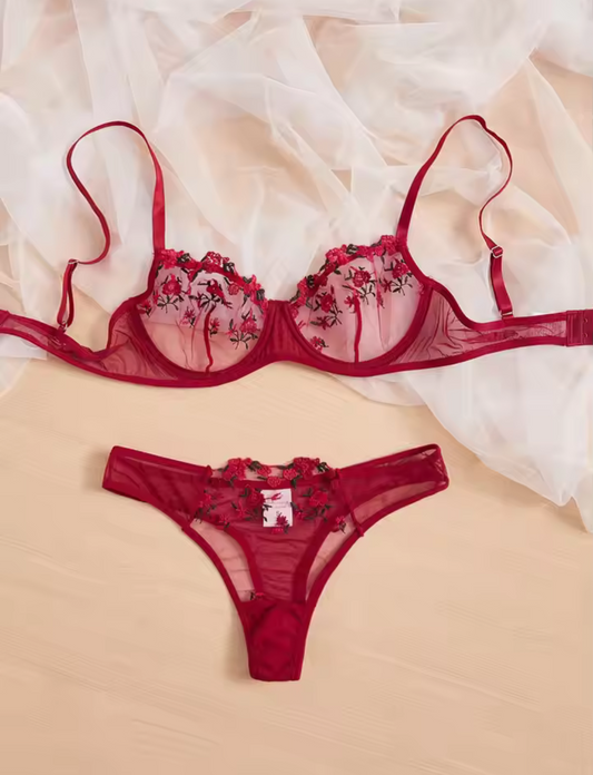 Red Lace Bra & Thong Set