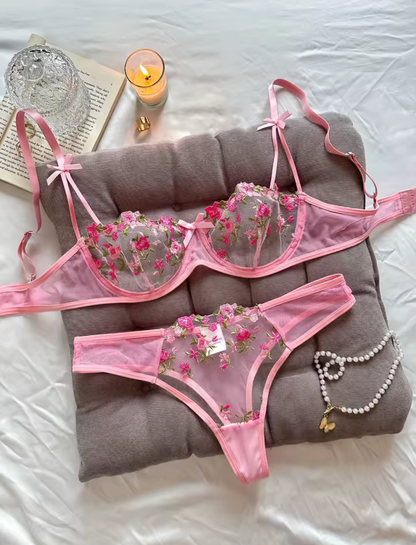 Pink Lace Bra & Thong Set