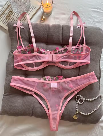 Pink Lace Bra & Thong Set