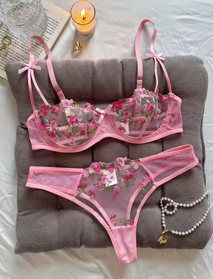 Pink Lace Bra & Thong Set