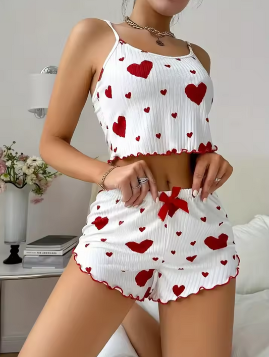 Heart Pyjama Set - Red & White