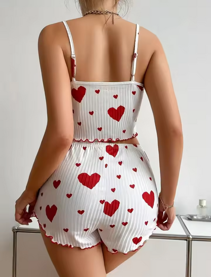 Heart Pyjama Set - Red & White